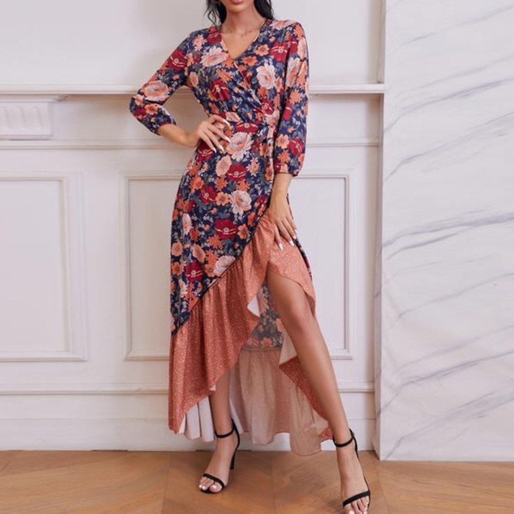 Boho High Low Ruffled Hem Floral Maxi Dress